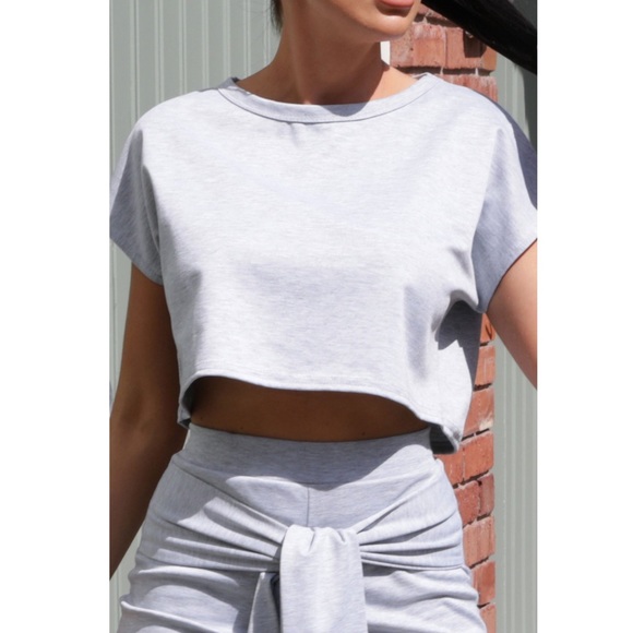 Grey Wide Leg Tie Waist Pant Loungewear Set - Picture 3 of 4